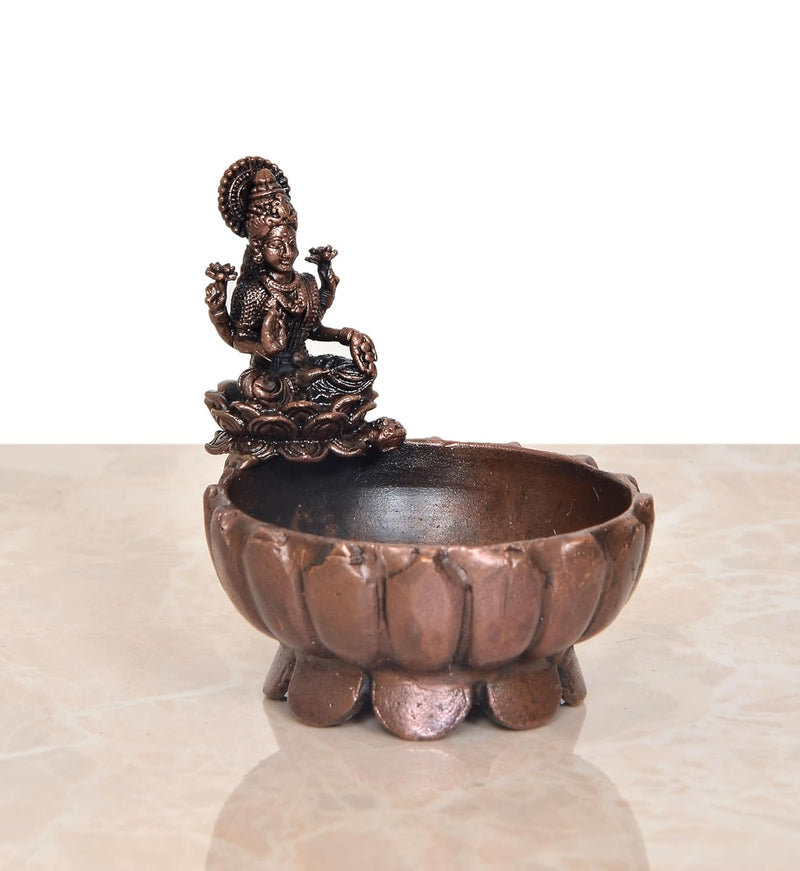 Copper Dhan Lakshmi Urli Bowl for Floating Flowers Laxmi Urli for Diwali Pooja Gift Decoration Showpiece (Height 3 Inch)