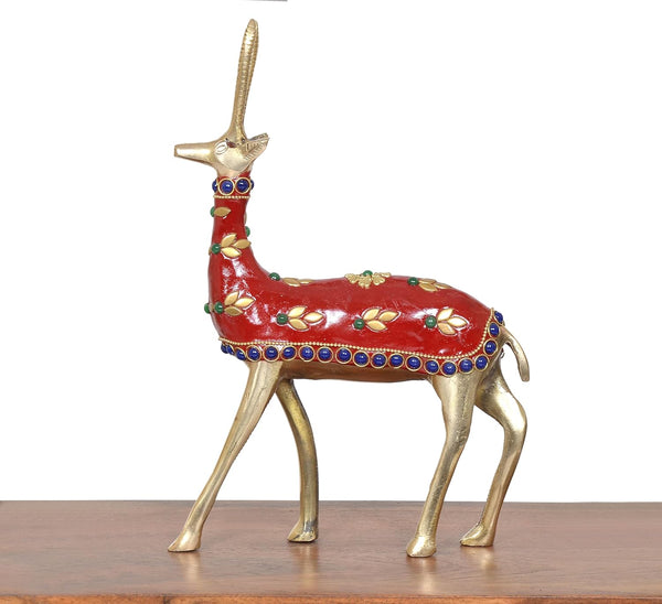 Brass Raindeer Hiran Statue (Height: 9 Inch) Study Setting