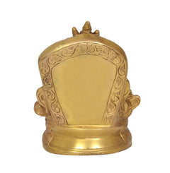 Brass Kubera Kuvera statue, back view with decorative panel and crown, antique gold