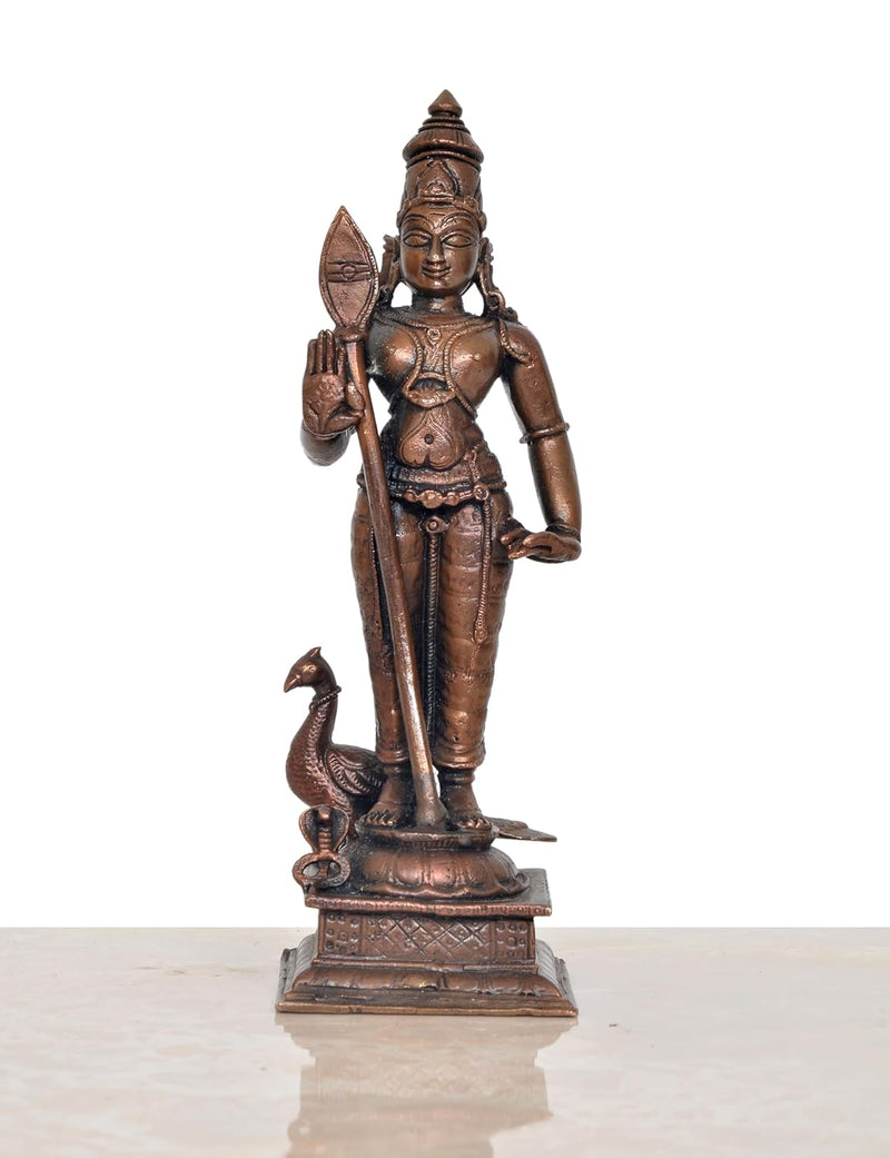 Copper Standing Lord Kartikeya Murugan Murti Decorative Showpiece Copper Murti for Home Decor Mandir Pooja Temple (Height 6 Inch)