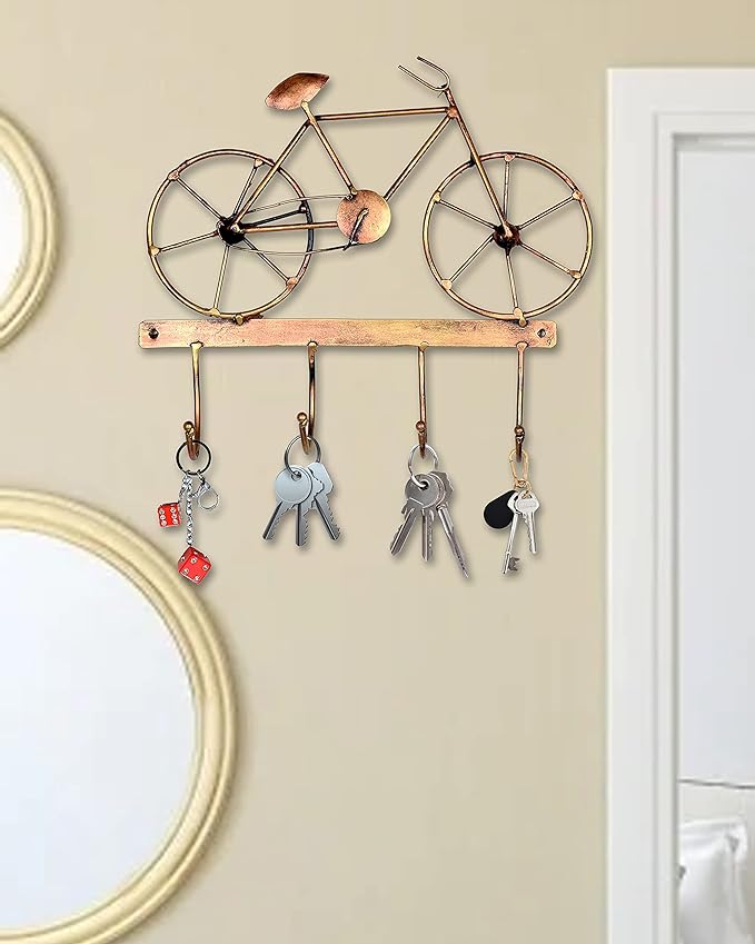 Iron cycle keychain wall art with hooks and hanging keychains, 11 inch showpiece