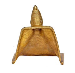 Brass Tulja Bhavani idol, back view with engraved detailing and raised finial