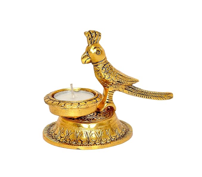 Metal Parrot Lamp Statue Diya Animal & Bird Diya Figure Home Decor Height- 4 Inches