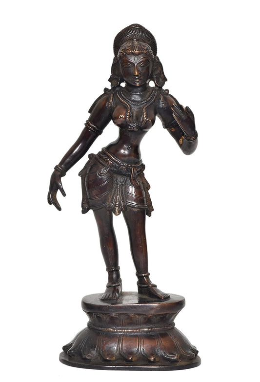 Brass Standing Apsara Statue Apsara Idol for Home Temple, Spiritual Decor, and Gifts (Height: 11 Inch)