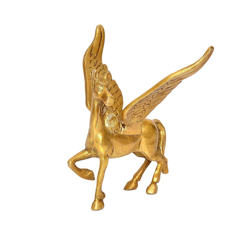 Brass Flying Angel Horse Statue Pegasus Animal Feng Shui Decorative Décor Showpiece (Height 4 Inch) (Gold)