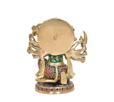 Brass Panchmukhi Hanuman idol, rear view with multicolor belt and jeweled base border