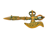Brass parashu phurba dorje dagger with pointed tip and curved multicolor dorje blade