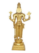 AONA Brass Lord Vishnu idol from back view, four arms and braided waist cloth