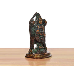 Brass Tirupati Balaji idol, multicolored reverse side and decorated pedestal base
