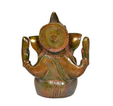 Brass Ganesha idol statue, back view showing carved halo and draped back details