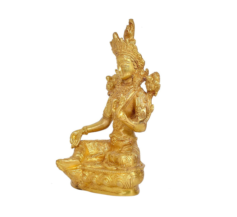 Brass Sitting Tara Devi Statue Tibetan Buddhist Deity (Height: 8.5 Inch)