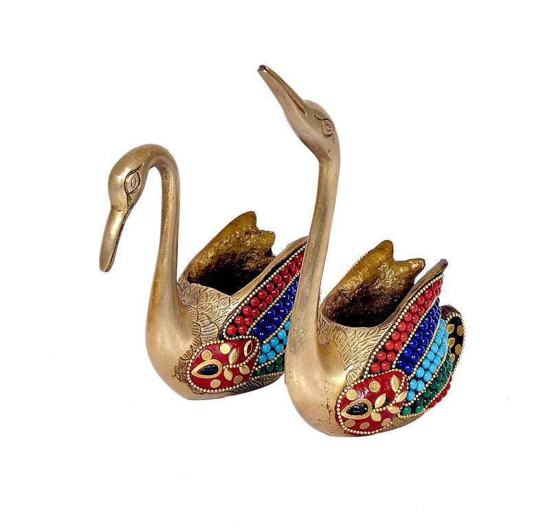 Brass Swan Pair Statue| Tissue holder | paper weight (Height: 7.5 Inches)