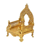 Brass Bhagwan Palki Chowki mandir angled view with carved railing and feet