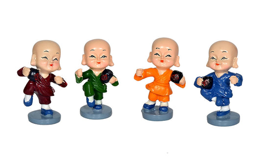 Resin Little Monk Figurines Kungfu Monks Statue for Table Decor Living Room Home Car Dashboard (Height: 3 Inch)