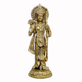 Single brass Ram Darbar standing idol on circular base, front view with crown