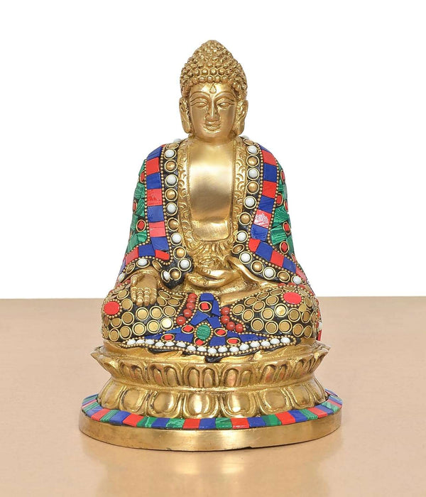 Brass Buddha in Dhyan Mudra (Height 8 Inch) (Multicolour) Entryway Setting