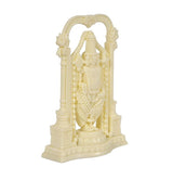 Ivory Tirupati Balaji idol three-quarter view, seated posture with decorative canopy