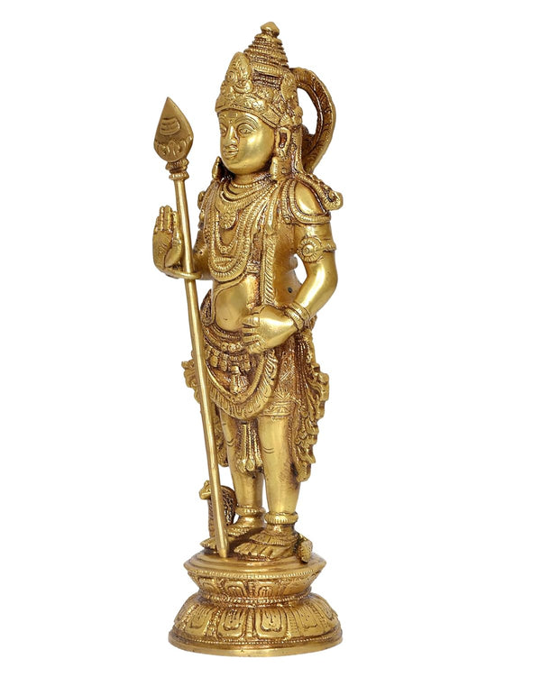 Brass Standing Lord Kartikeya Murugan Murti for Home Decor Pooja Mandir Decorative Showpiece Brass Murti (Height 11 Inch) Study Setting