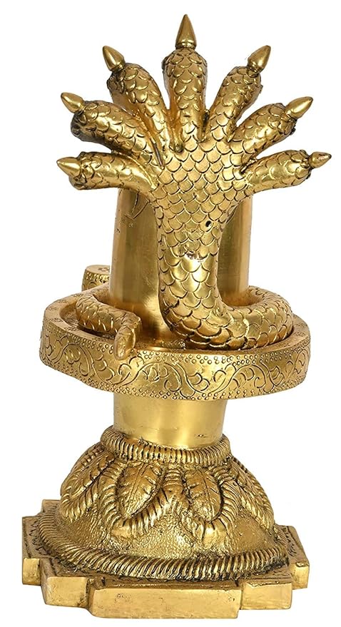 Brass Shiva Linga with Shiva's Snakes Crowing It, Height: 9.3 Inch