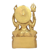 Gold brass Ardhanrishvara murti back view with trident finial