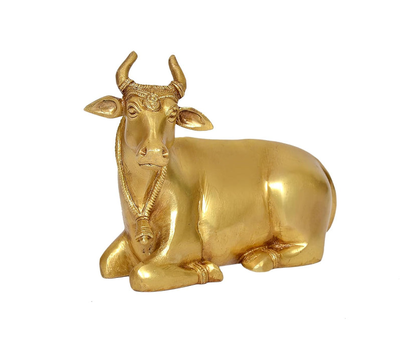 Brass Shiva Seated Nandi Statue Nandi Bull for Shiv Temple Showpiece Home Pooja (Height: 5.5 Inch)