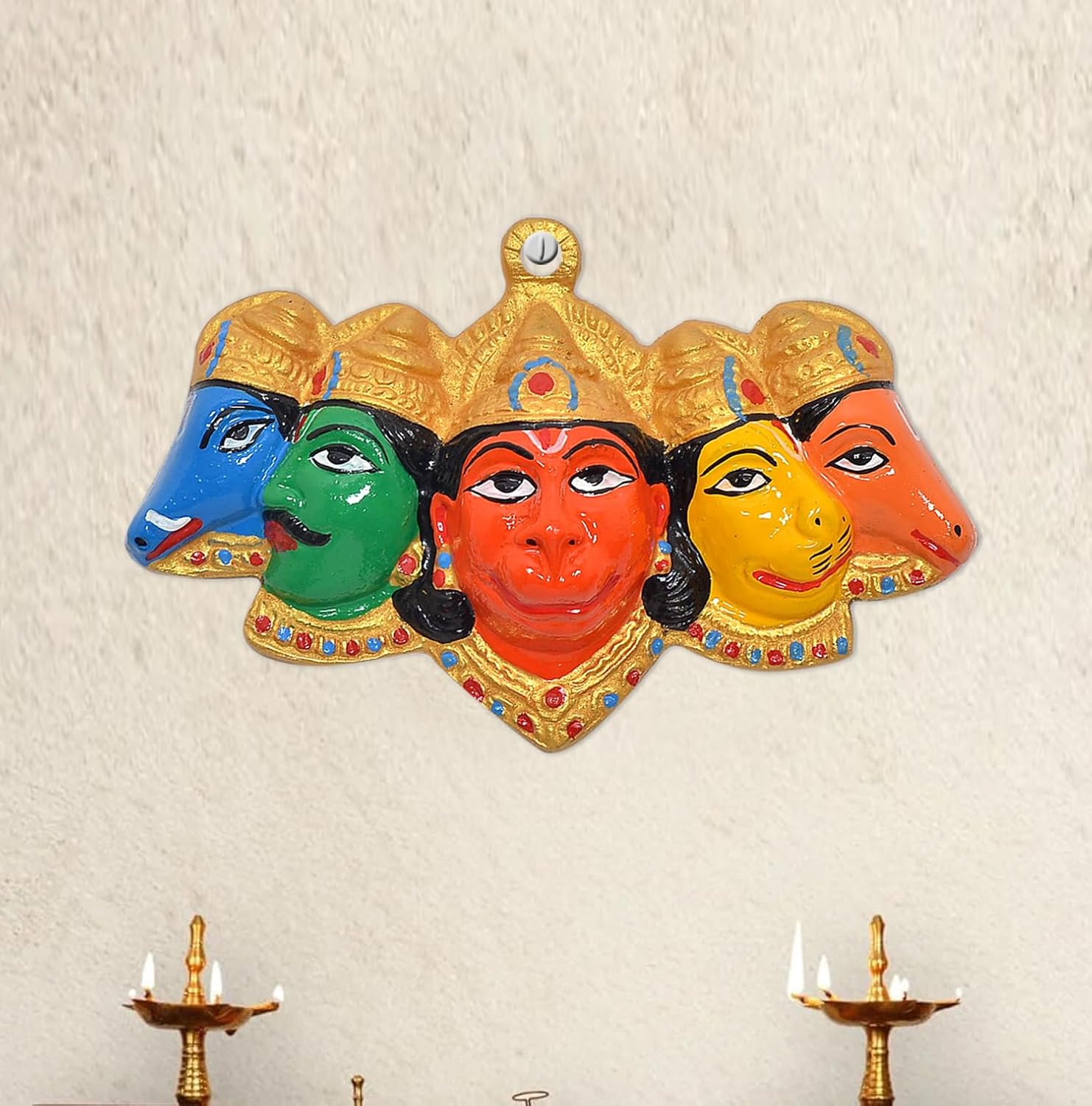 Metal Panchmukhi Hanuman Ji Wall Hanging (Height: 4 Inch)