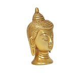 Brass Buddha head idol (3.5 in), right profile with ornate crown and earrings