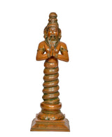 Brass Patanjali yoga teacher figurine, front view with folded hands and jeweled detailing.
