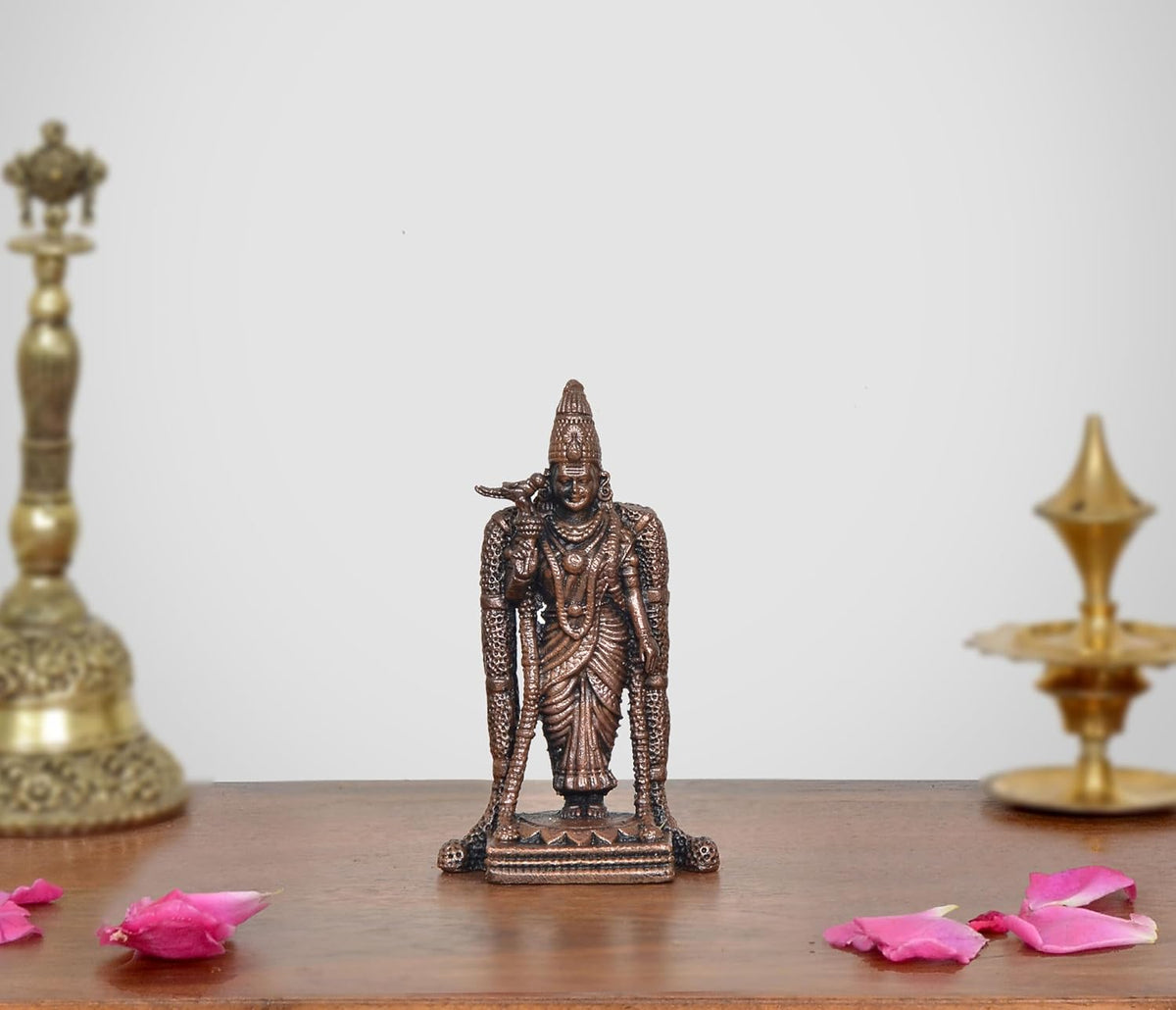 Copper Madurai Meenakshi idol, standing pose on base, 3 inch height