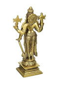 Brass Lord Vishnu idol, side view with circular back ornament and raised hand gestures