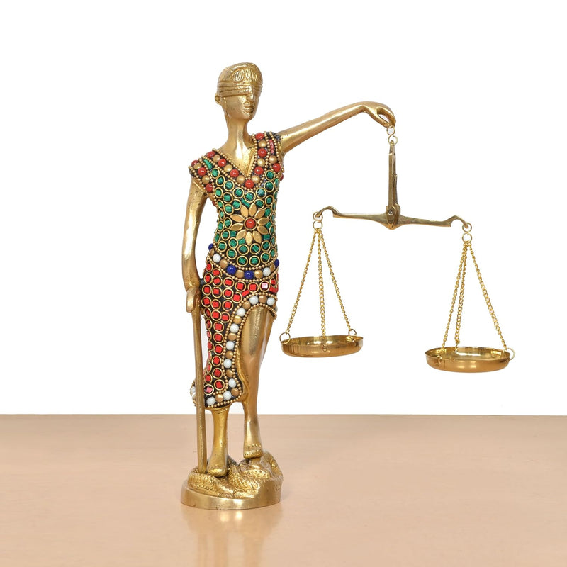 Brass Justice Lady Blind Folded Idol Golden (Height 9.5 Inch)