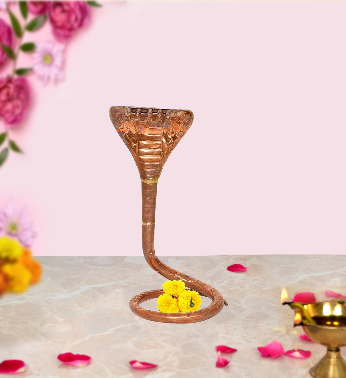 Copper naag for Shivling pooja snake idol, coiled base, 10/12 in height