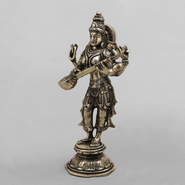 Brass Saraswati standing Sculpture (Height :10 Inches) Entryway Setting