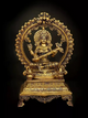 Brass Goddess Saraswati Statue Seated on an Elevated Plinth 13 inches