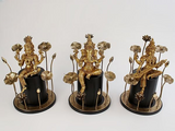 Brass Lakshmi, Ganesha, Saraswati statues with lotus stems on black bases