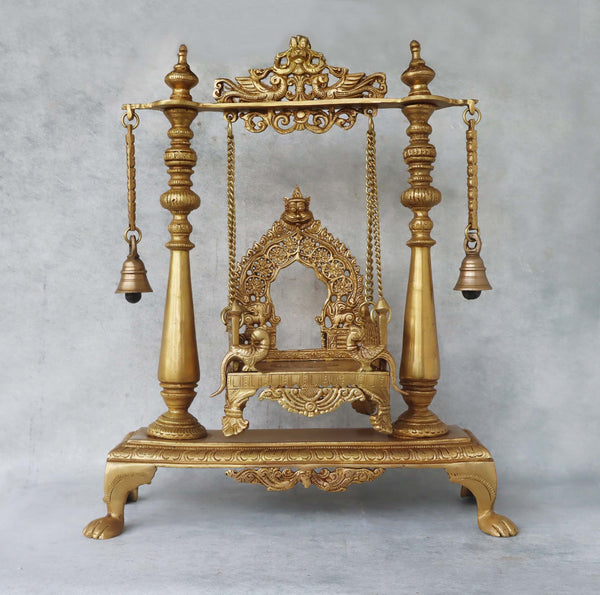Brass Jhula With Bells (Height: 16 inches) Study Setting