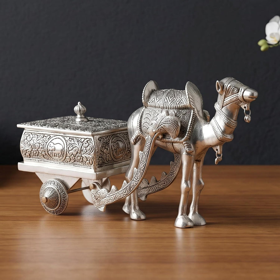 Metal Camel Chariot Dry Furit Decorative Showpiece Items for Home Decor Living Room Table Top Diwali Decoration & Diwali Gifts (Height: 8 Inches) Craft Detail