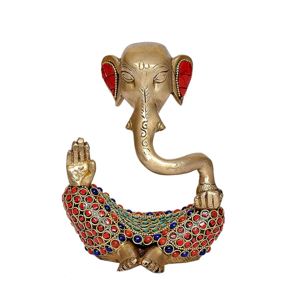 Brass Modern Ganesha Idol Ganesh Statue Multicolor Stone Work Finish | Home Decor/Office Entrance/Temple/Diwali Gift | (Height : 6 inch) (Red)