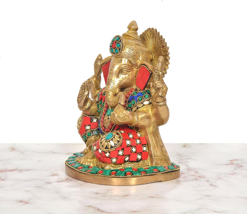Brass Handcrafted Ganpati Bappa Murti (Height 8 Inch)