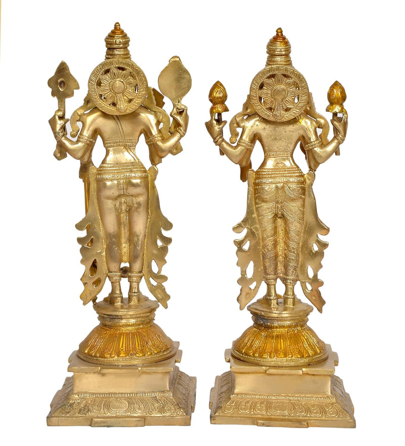 Brass Statue of Maa Lakshmi Idol and Vishnu Religious Statue Pair of Vishnu Lakshmi (Height 15 Inch)