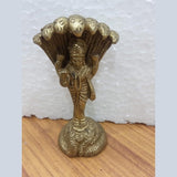 Brass Lakshmi Maa idol with multi-hood Shesh Naag, 4 inch height