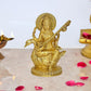 Brass Saraswati Idol On Swan Murti for Temple Home Decor | Height : 9 Inches (Golden)