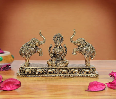 Superfine Brass Gaj Lakshmi Goddess Sitting Statue (Height 3.5 Inch)