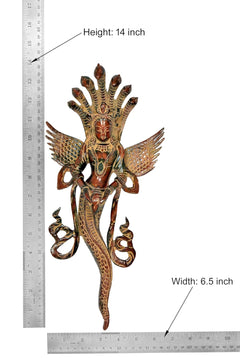 Brass Naga Kanya statue measurements: Height 14 in, Width 6.5 in