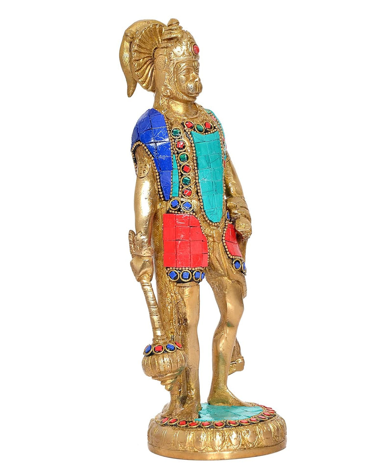 Brass Hanuman Standing with Gada Hanuman Idol - Hindu Deity Statue for Home Temple Office Decor (Height: 10 Inch)