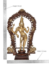 AONA Brass Ardhanrishvara murti statue, 18 inch height, ornate arch and pedestal