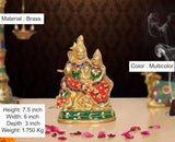 Brass Shiv Parivar Murti, multicolor painted figures, 7.5-inch height