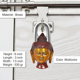 Brass Buddha face door lock, 6 in height, multicolor, arched shackle