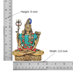 Dimensions of Shiva brass idol: height 5 in, width 3.5 in; turquoise-red ornaments