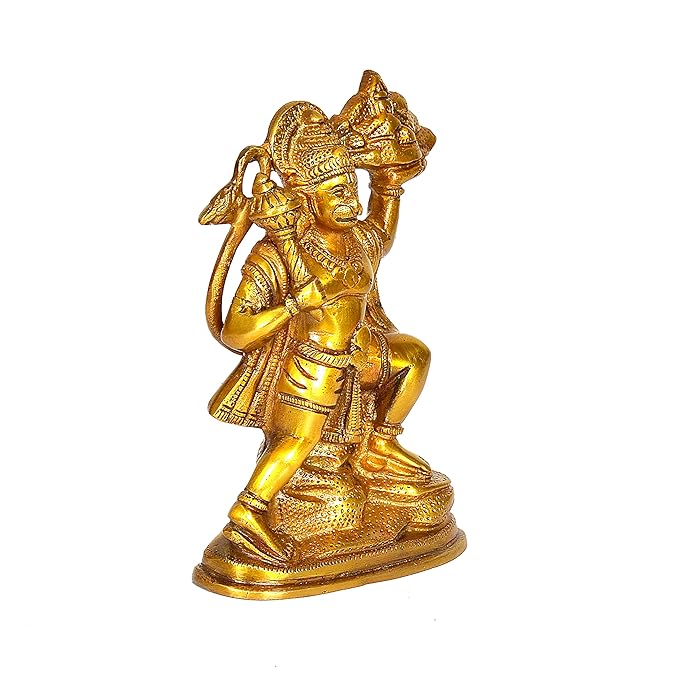 Mahabali Hanuman ji Murti with Sanjivani parvat Statue Idol in Brass Height : 6.5 inch